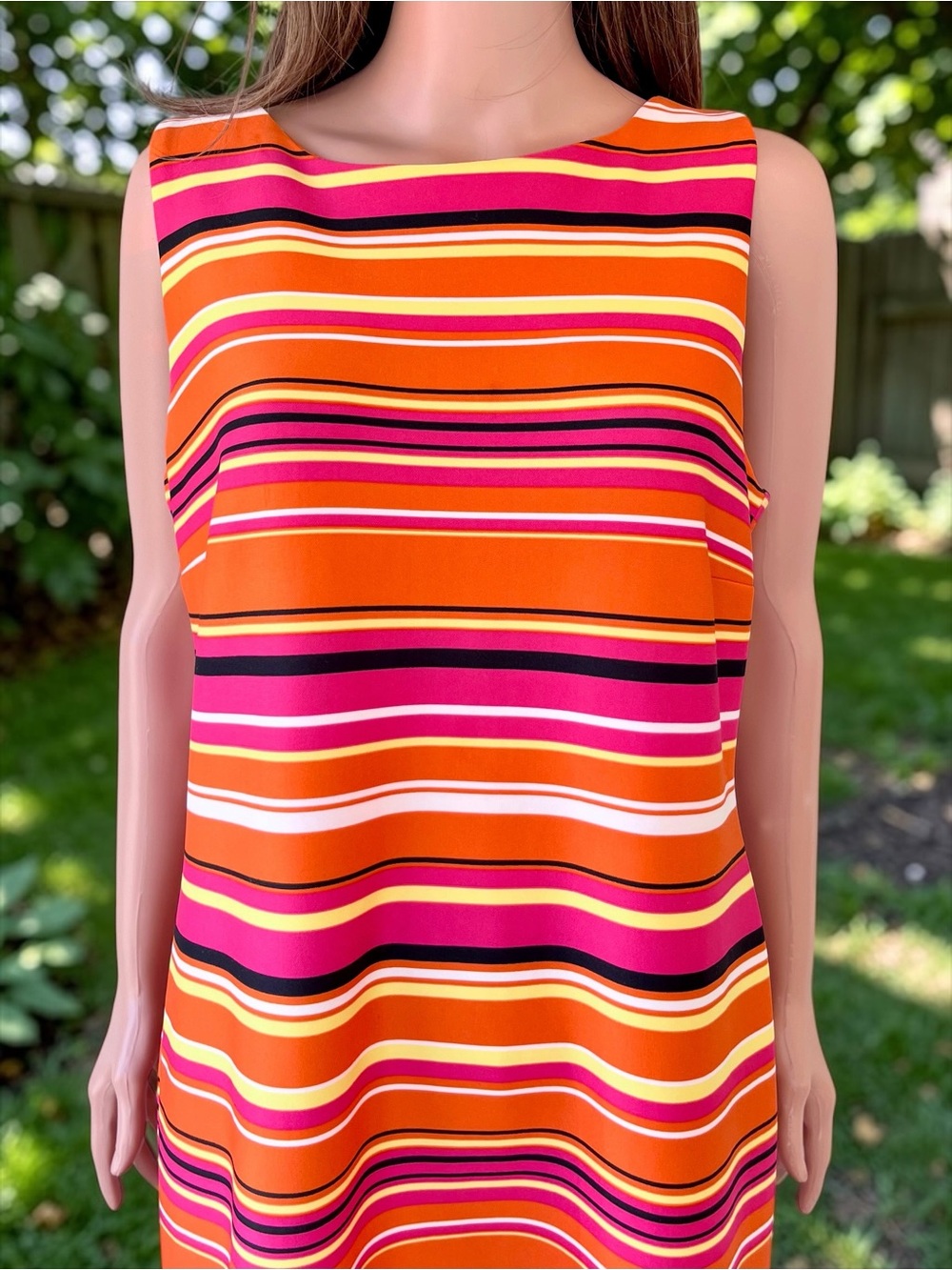 Shelby & Palmer Striped Midi Sheath Dress Size 14 Retro Mod Orange Pink - Picture 2 of 9